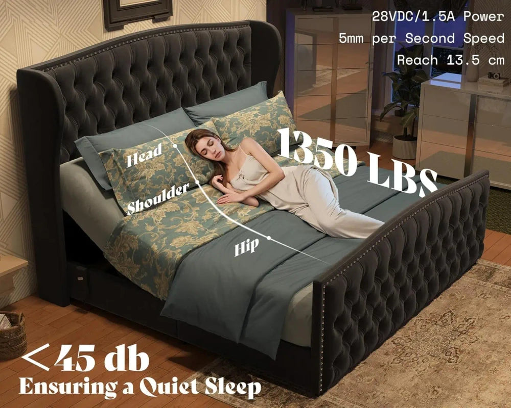 Queen Velvet Adjustable Bed Frame