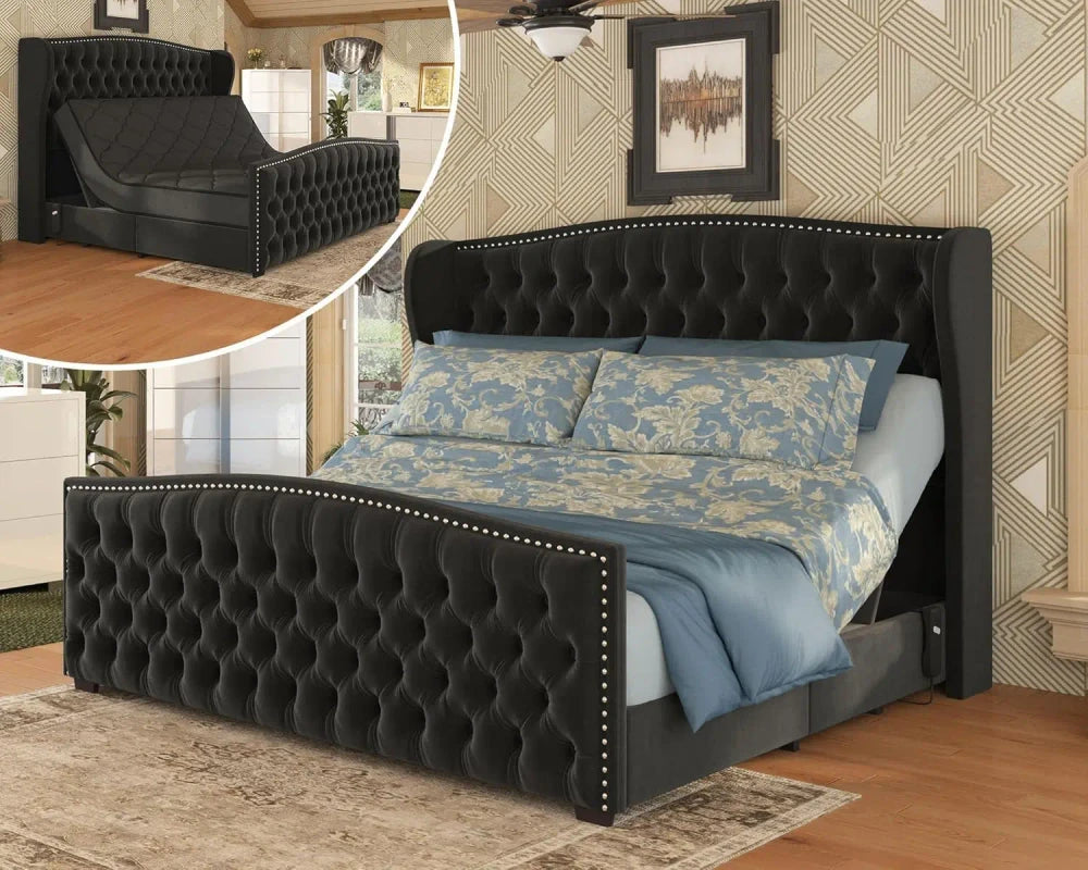 Queen Velvet Adjustable Bed Frame