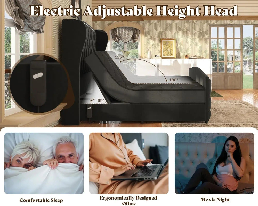 Queen Velvet Adjustable Bed Frame