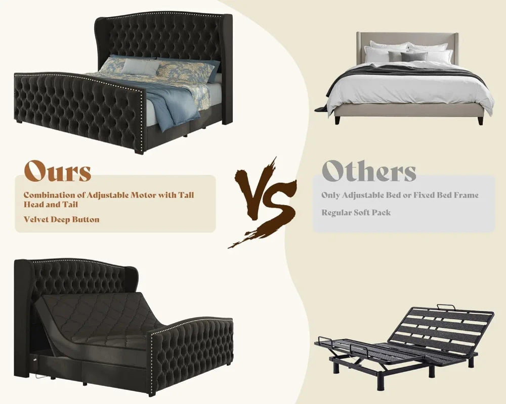 Queen Velvet Adjustable Bed Frame