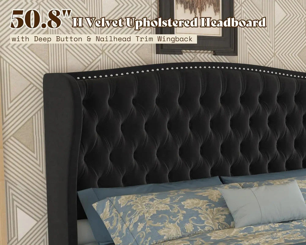 Queen Velvet Adjustable Bed Frame