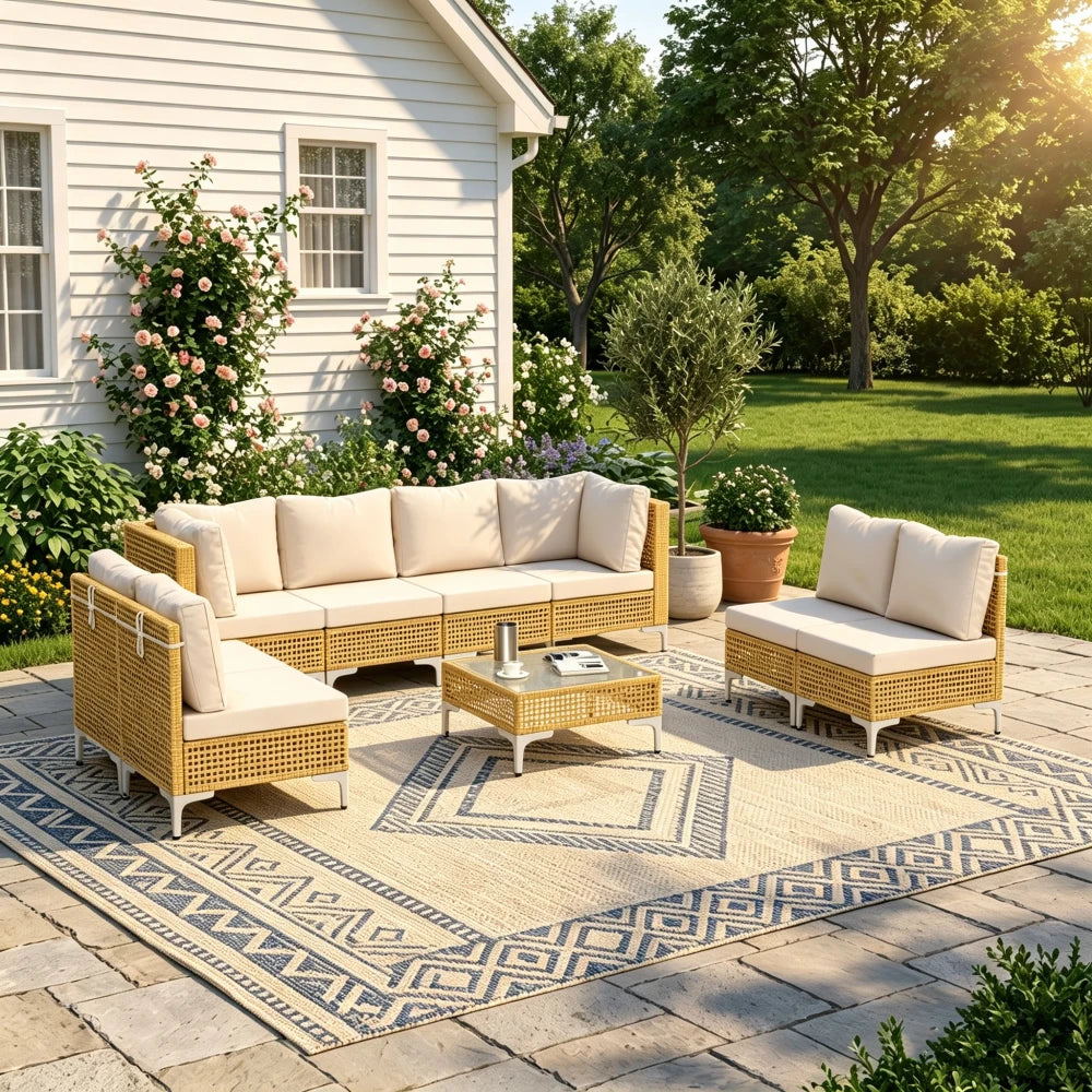 9-Piece Outdoor Patio Furniture Set Wicker Sectional Sofa