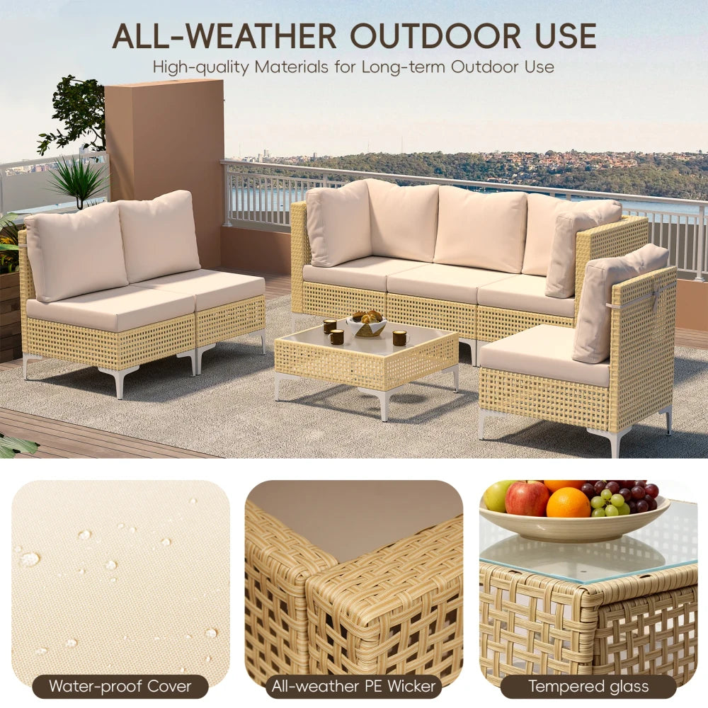 9-Piece Outdoor Patio Furniture Set Wicker Sectional Sofa